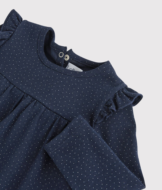 Katoenen blouse baby. blauw/wit