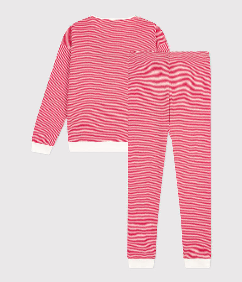 Gestreepte damespyjama van katoen rood/wit