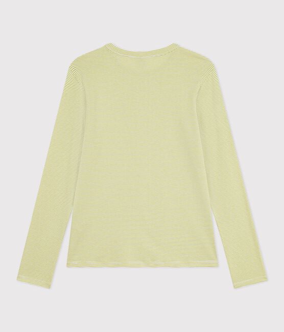 Gestreept katoenen T-shirt met lange mouwen voor dames groen MOSS/ MARSHMALLOW