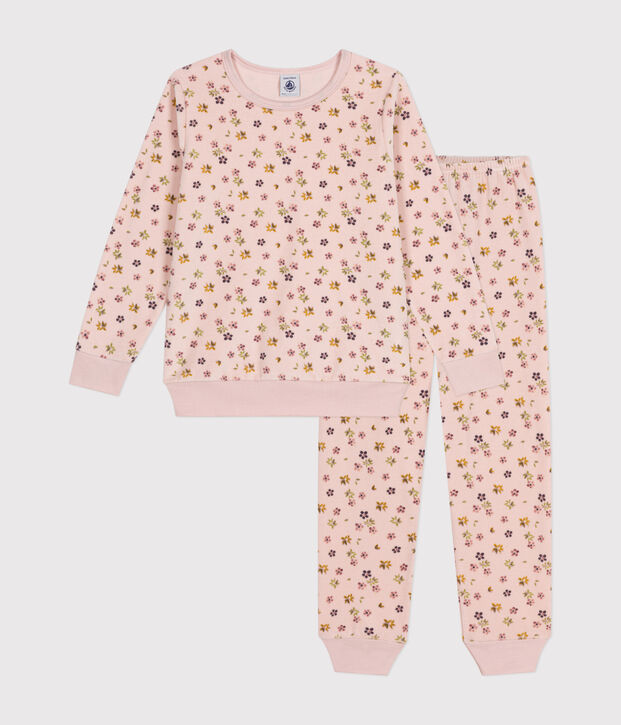 Kinderpyjama van velours met bloemetjesprint roze/multicouleur