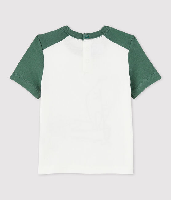 Katoenen T-shirt met korte mouwen voor babyjongens wit MARSHMALLOW/groen VALLEE