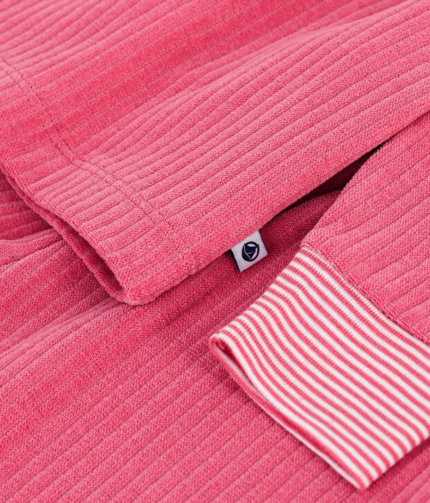 Pyjama enfant en velours c&ocirc;tel&eacute; uni rose