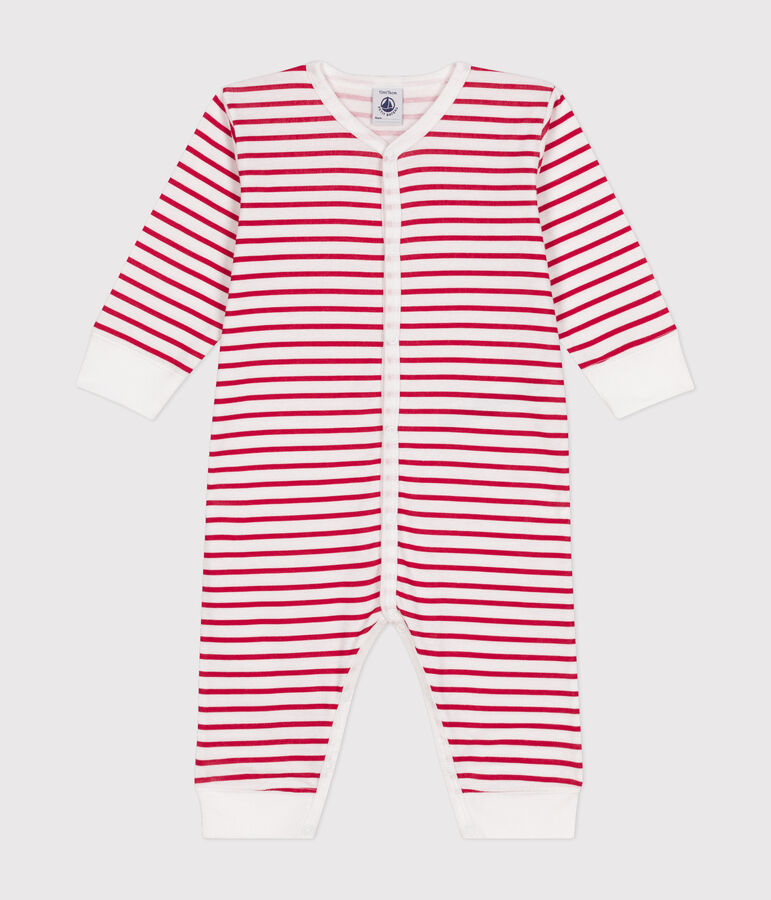 Katoenen babypyjama zonder voetjes wit/rood