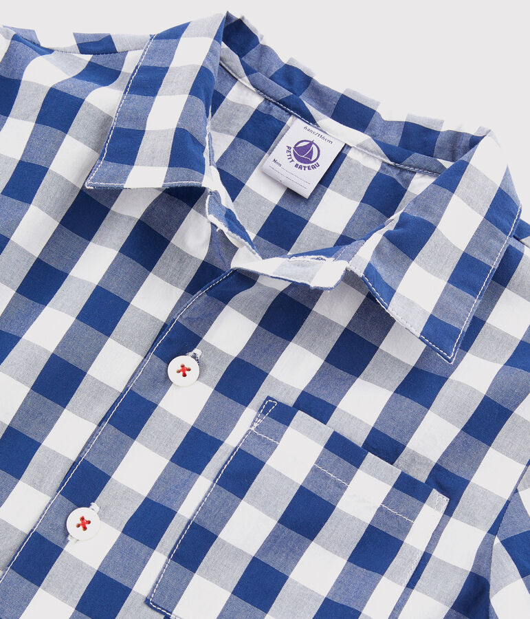 Geruite jongenspyjama van keperstof blauw/wit