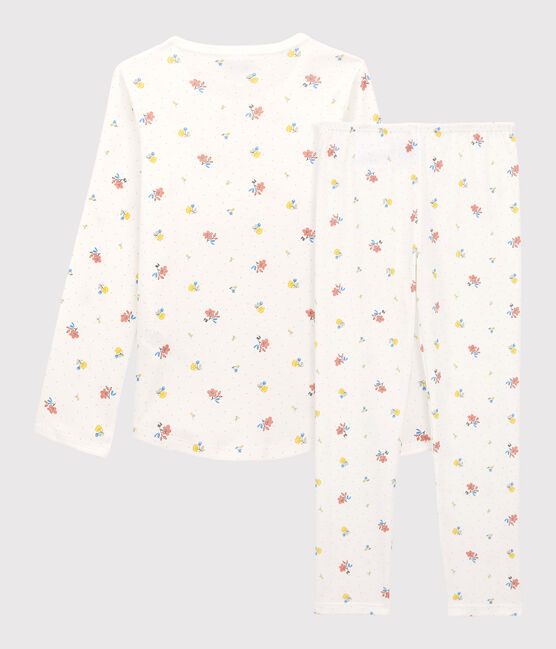 Meisjespyjama met bloemenprint in katoen wit MARSHMALLOW/wit MULTICO