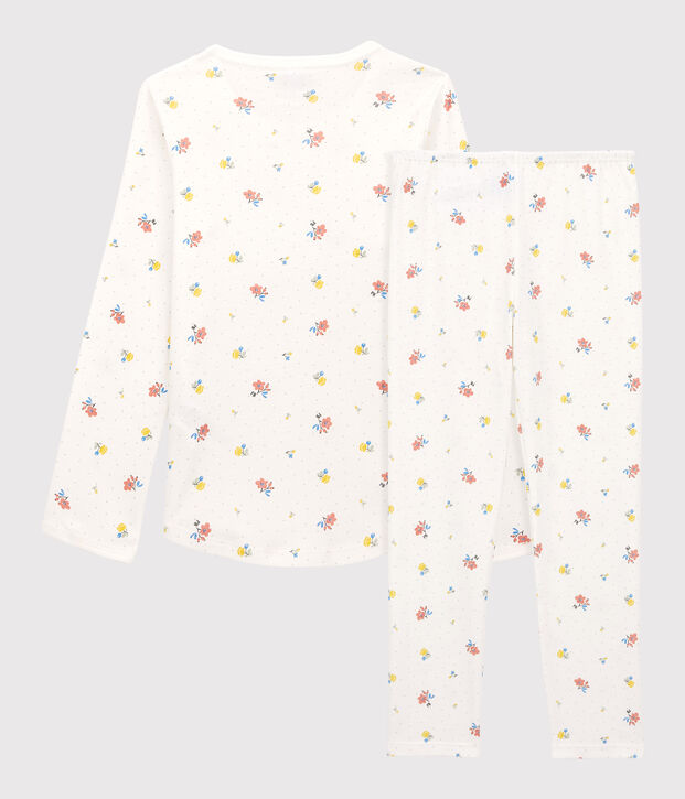 Pyjama fleurs petite fille en coton blanc/multicouleur