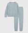 Pyjama femme en coton &eacute;ponge uni vert gris