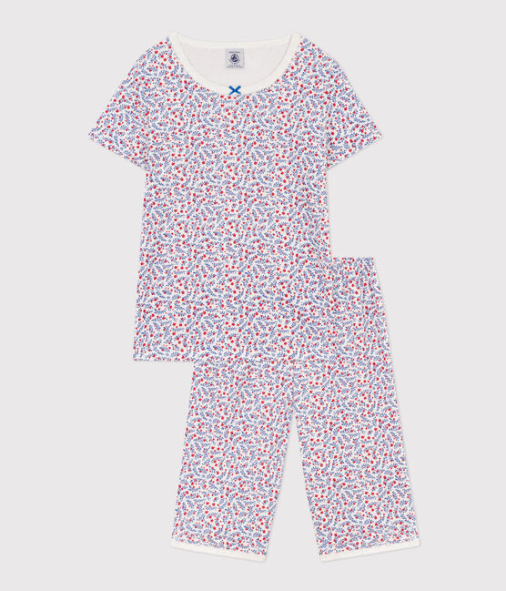Pyjacourt fleurs en coton petite fille blanc MARSHMALLOW/blanc MULTICO