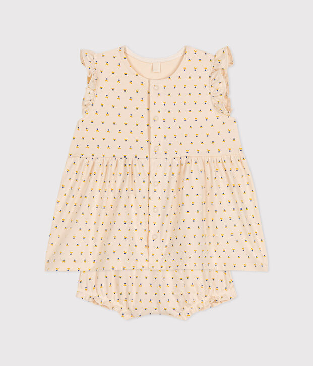 Robe sans manche avec bloomer en jersey l&eacute;ger b&eacute;b&eacute; &eacute;cru/multicouleur