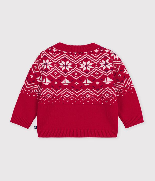 Pull b&eacute;b&eacute; en laine et coton &agrave; motifs jacquard rouge/multicouleur