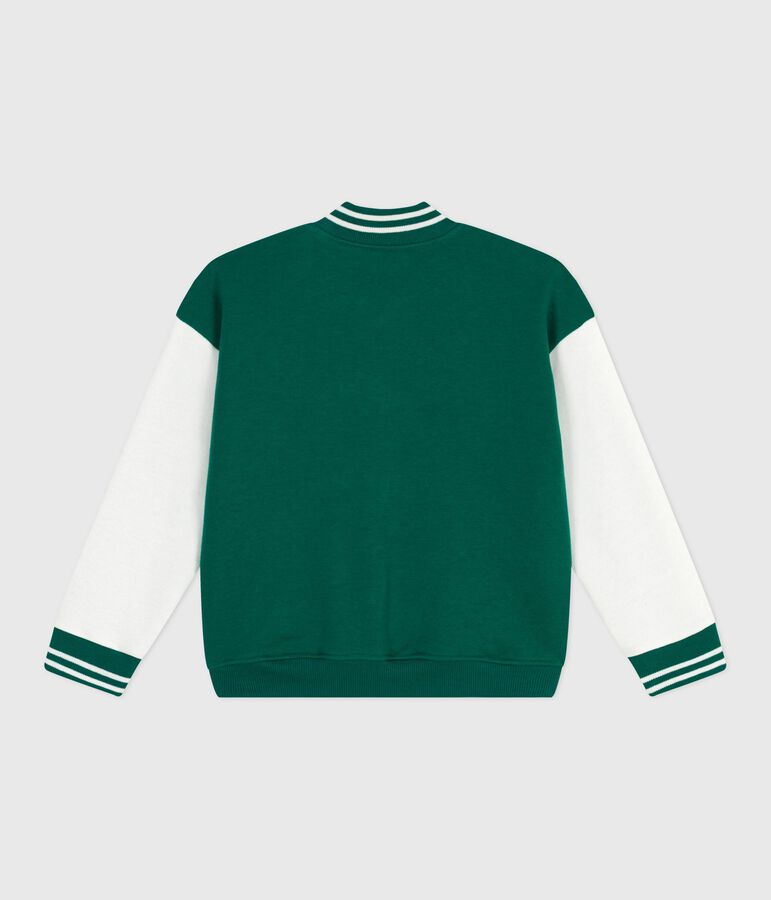 Veste teddy enfant en coton uni vert/&eacute;cru
