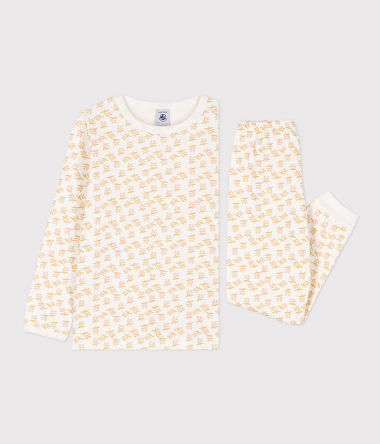 Meisjespyjama met bloemetje in tubic wit/multicouleur