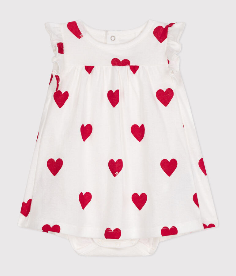 Robe body imprim&eacute;e coeur en coton bio b&eacute;b&eacute; blanc/rouge