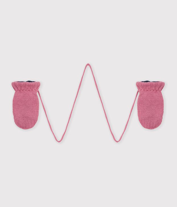 Moufles b&eacute;b&eacute; en tricot unies doubl&eacute;es polaire rose