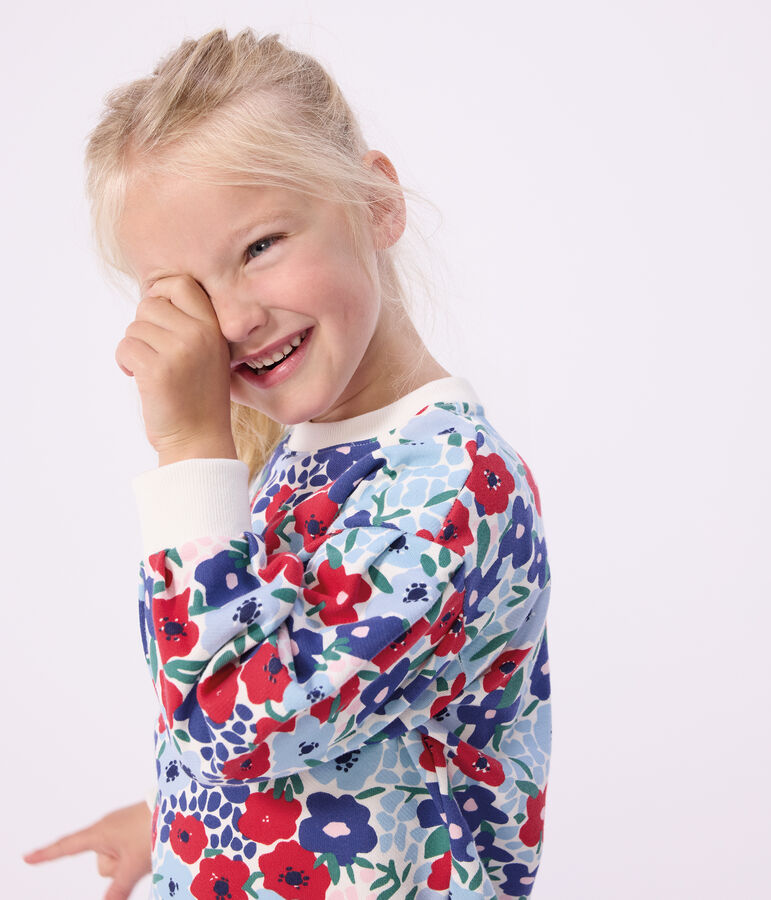 Sweatshirt enfant en coton imprim&eacute; fleurs blanc/multicouleur