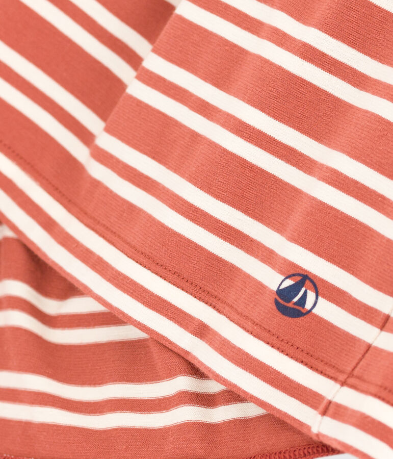 Meisjesjurk met streepjes en korte mouwen in katoen bruin/ecru