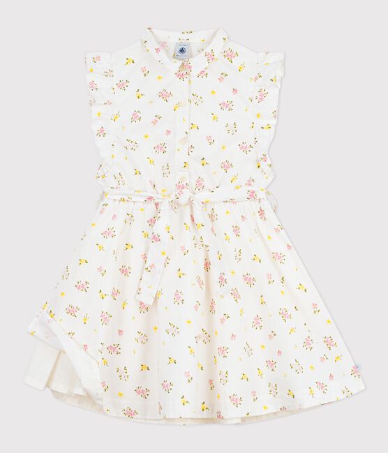 Robe sans manches enfant en coton imprimée fleurs blanc MARSHMALLOW/blanc MULTICO