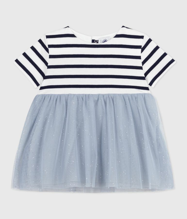 Robe b&eacute;b&eacute; bi-mati&egrave;re manches courtes bleu/multicouleur
