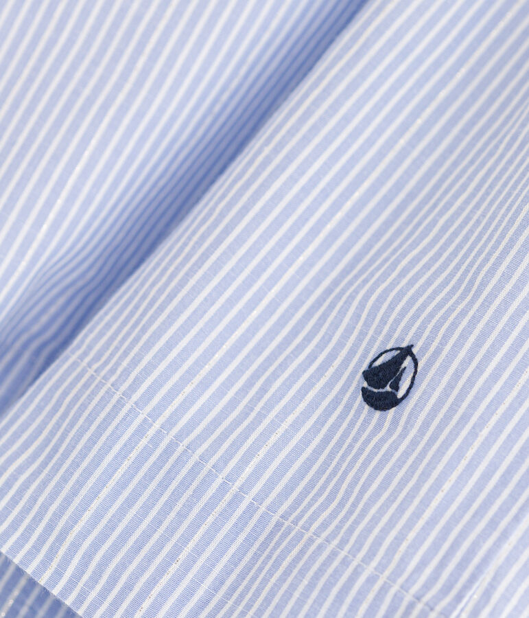 Robe sans manche en popeline ray&eacute;e enfant fille bleu/blanc/gris