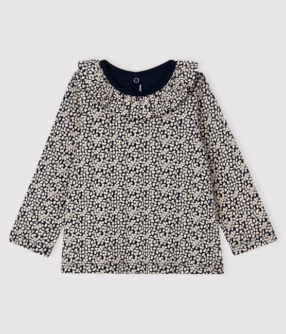 Blouse met lange mouwen babymeisje blauw SMOKING/wit MARSHMALLOW