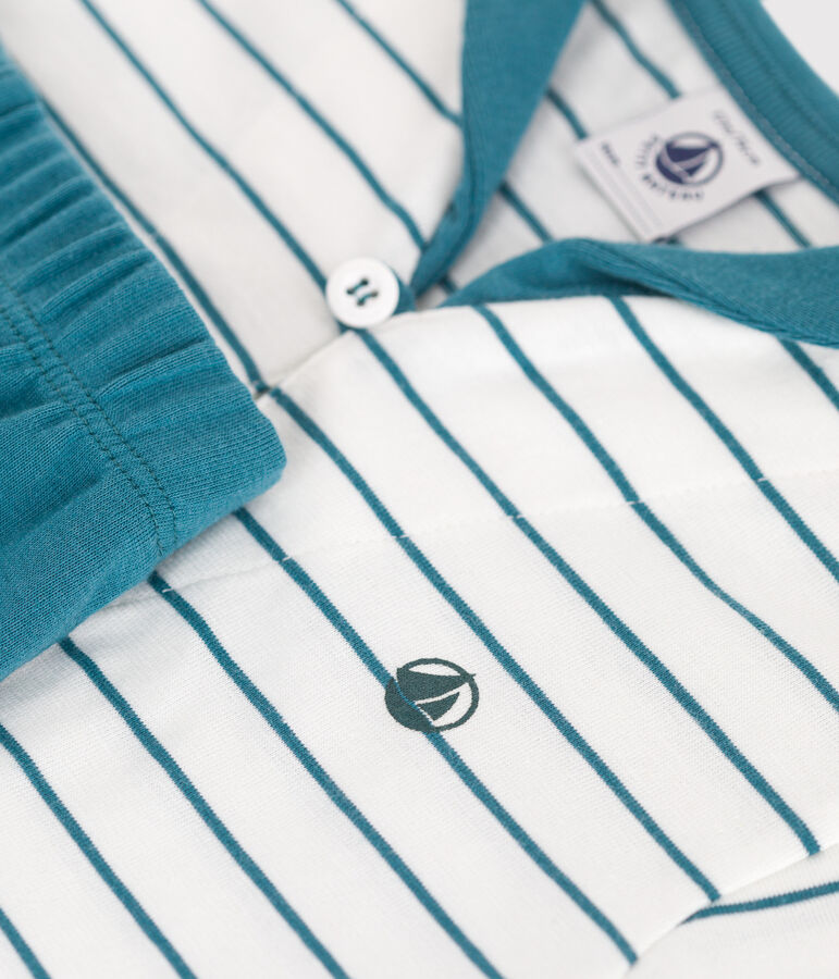 Ensemble b&eacute;b&eacute; deux pi&egrave;ces en coton, t-shirt ray&eacute;, et short uni blanc/vert