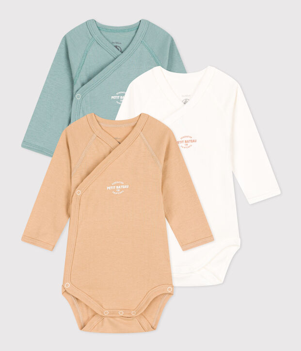 Lot de 3 bodies crois&eacute;s manches longues 130 printemps en coton multicouleur