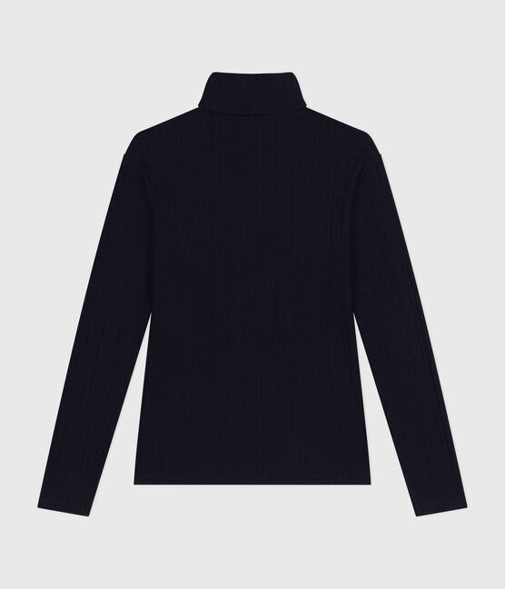 L'ICONIQUE, dames-T-shirt met rolkraag in ribstof blauw SMOKING