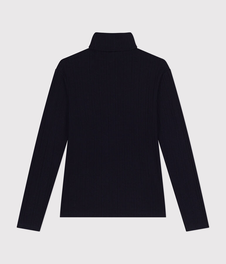 Tee-shirt l'iconique col roul&eacute; en c&ocirc;te fantaisie femme bleu