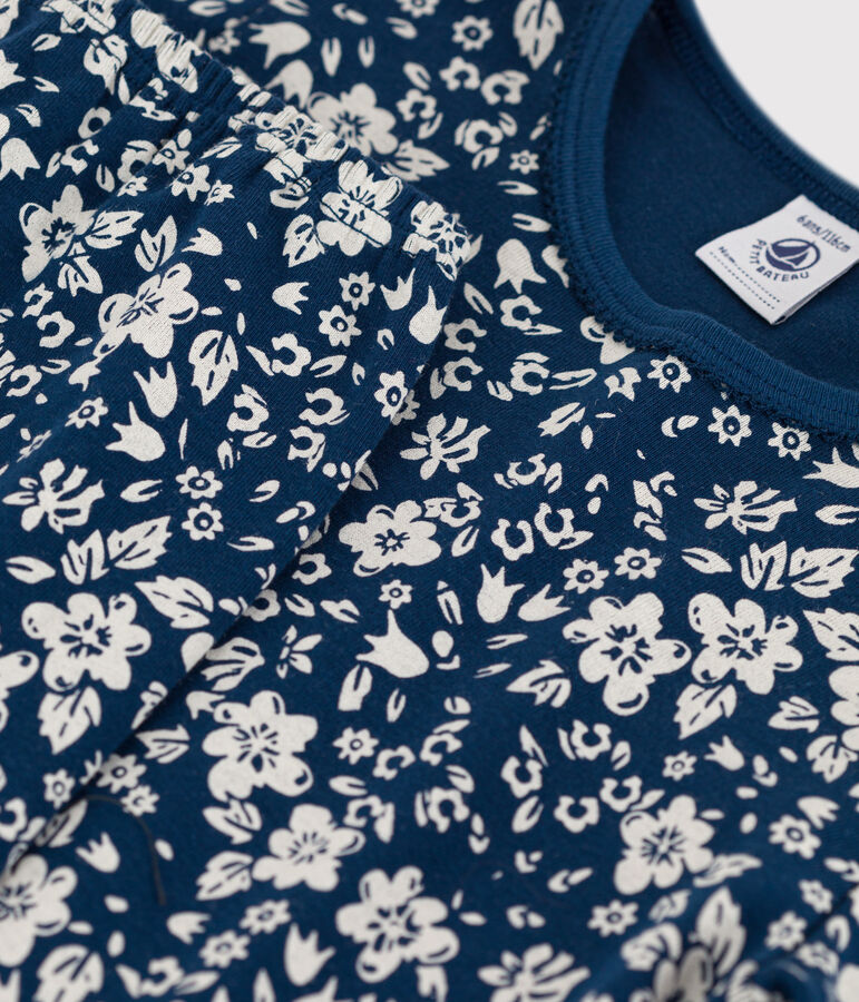 Meisjespyjama met bloemetje in katoen blauw/wit