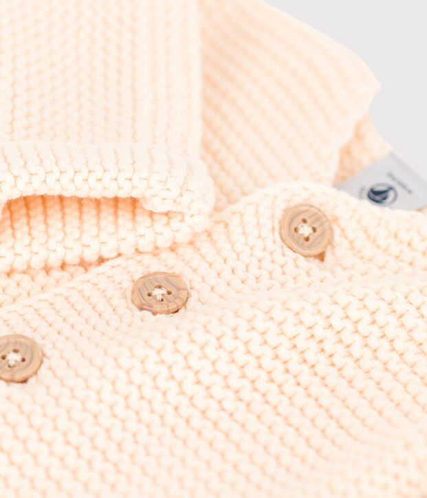Cardigan b&eacute;b&eacute; tricot point mousse en coton &eacute;cru