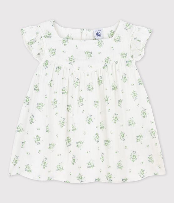 Blouse met print in biokatoenen gaas voor meisjes wit MARSHMALLOW/wit MULTICO