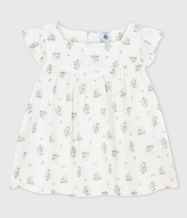 Blouse imprim&eacute;e en gaze de coton bio enfant fille blanc/multicouleur