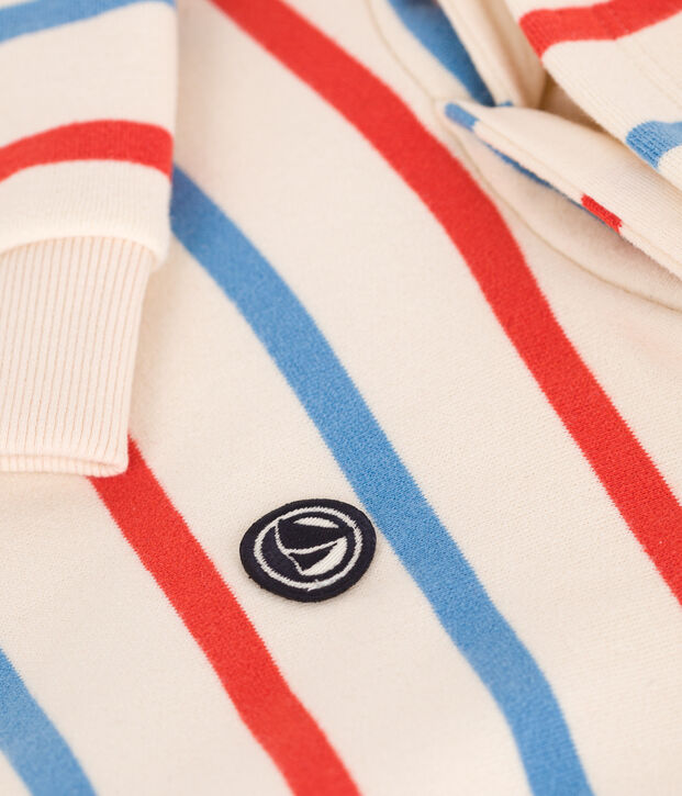 Uniseks katoenen sweatshirt met kap en streepjes voor kinderen ecru/multicouleur