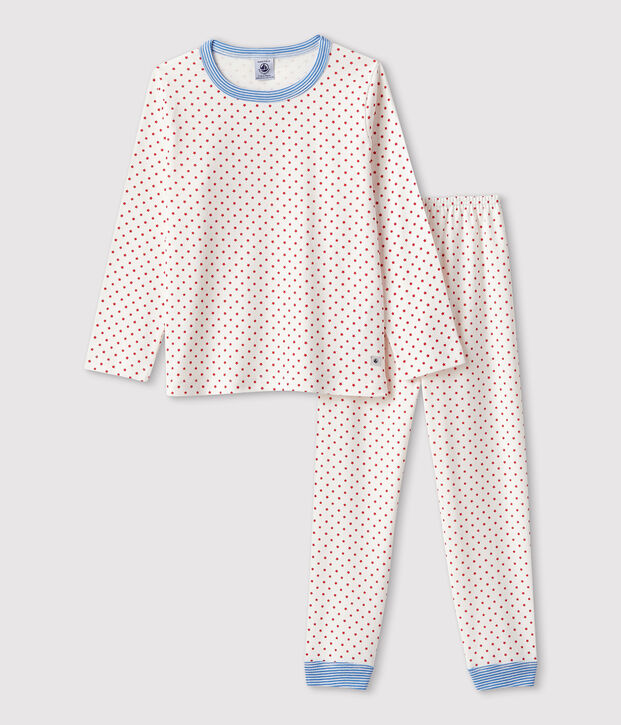 Pyjama &agrave; motifs en coton enfant blanc/rouge