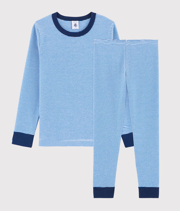 Pyjama milleraies bleu petit gar&ccedil;on en c&ocirc;te bleu/blanc