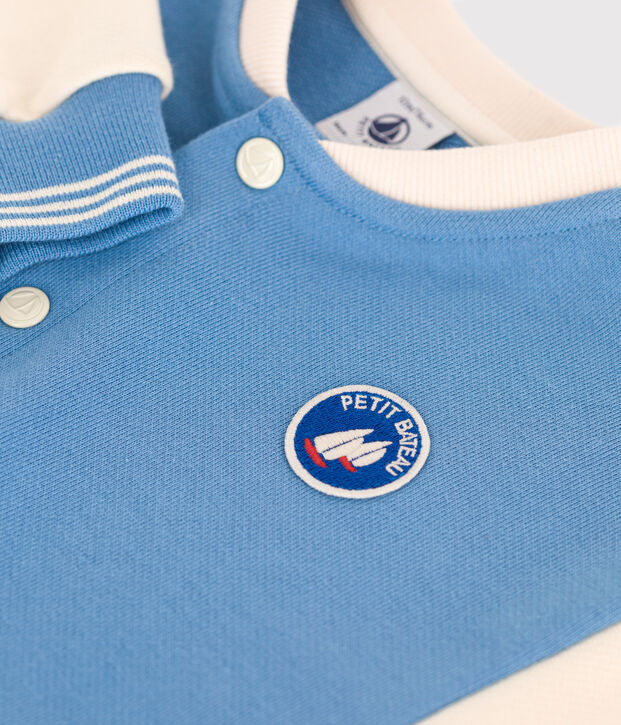 Veste teddy b&eacute;b&eacute; en coton colorblock bleu/&eacute;cru