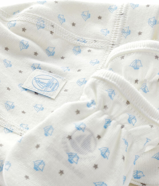 Lot bonnet naissance et moufles bébé en côte variante 2