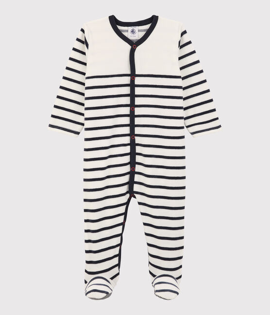 Fluwelen slaappakje baby wit MARSHMALLOW/blauw SMOKING