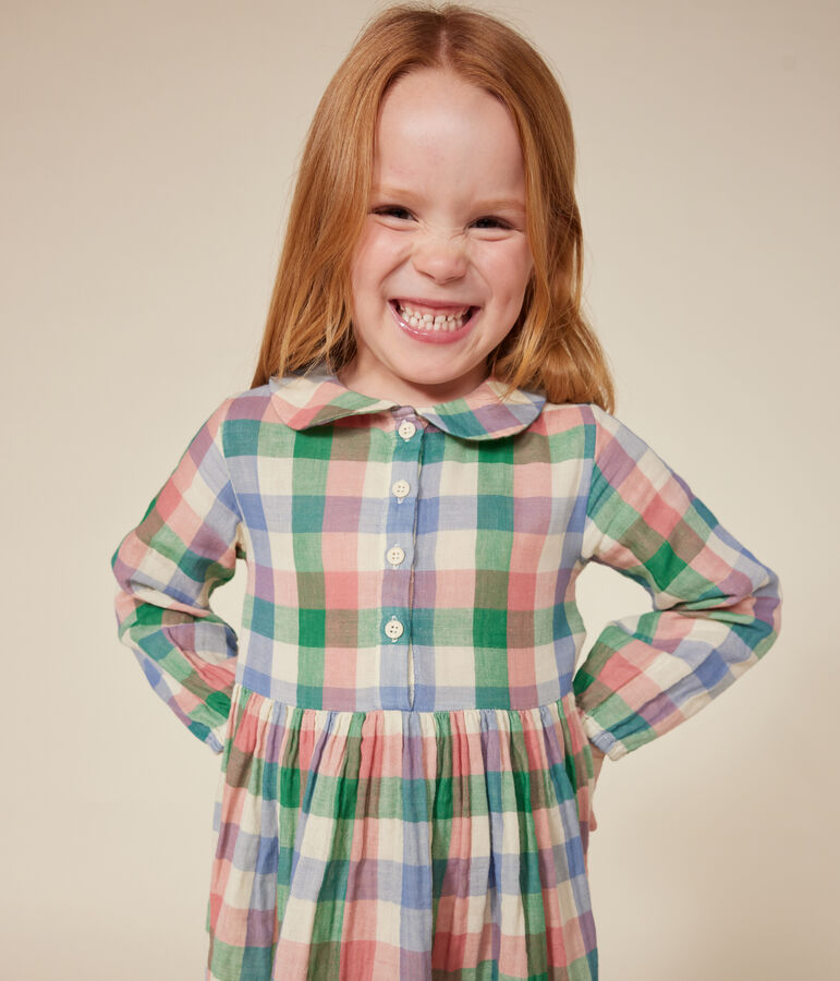 Robe manches longues en gaze de coton enfant fille blanc AVALANCHE/ MULTICO