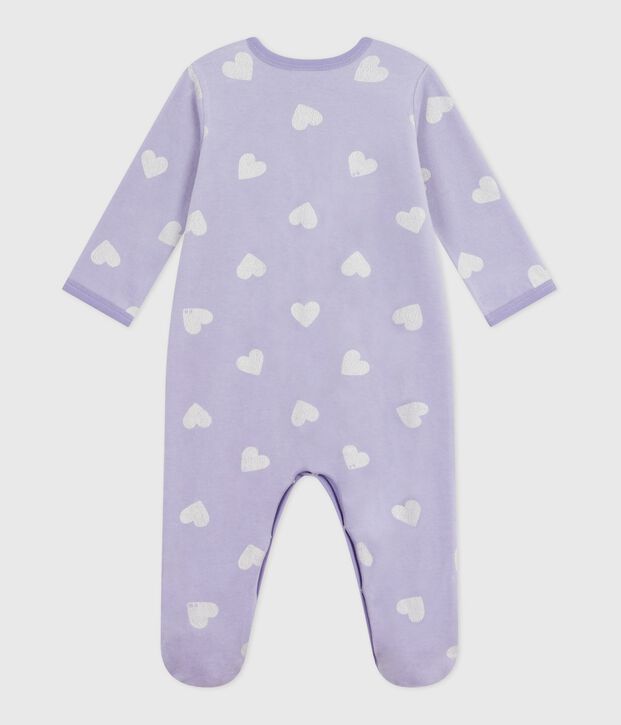 Fluwelen babypyjama met hartjesprint purper/wit