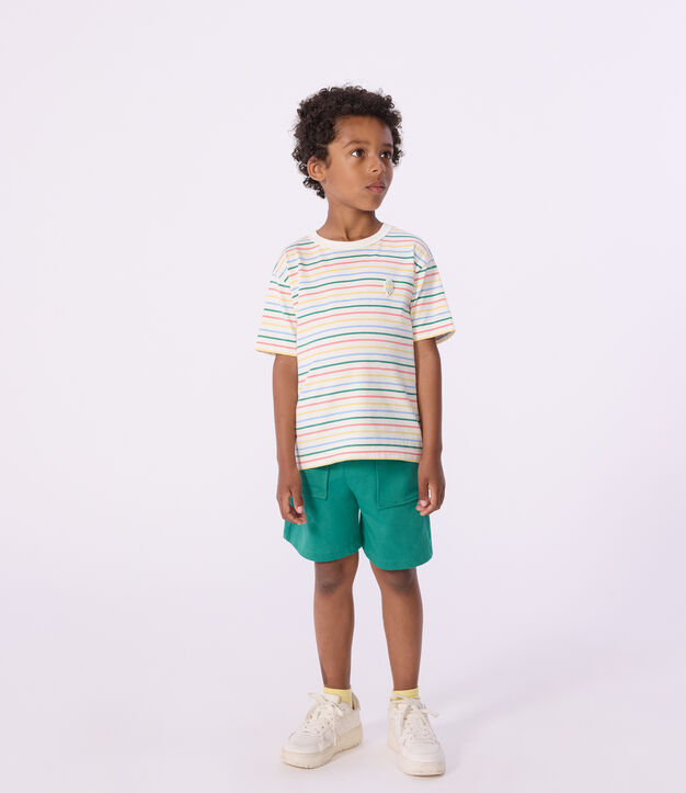 Katoenen kinder-T-shirt met korte mouw en streepjes wit/multicouleur