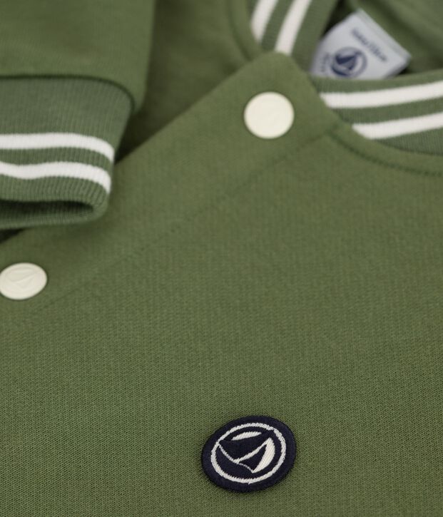 Katoenen baseballjasje voor kinderen groen/ecru