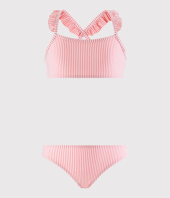 2-delig gerecycled badpak meisje roze GRETEL/wit MARSHMALLOW