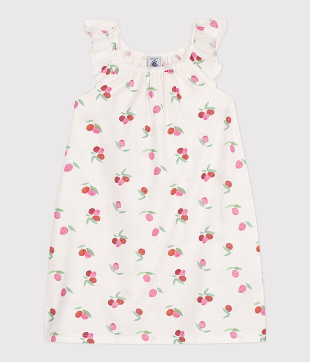 Chemise de nuit enfant en coton imprim&eacute; fruits blanc/multicouleur