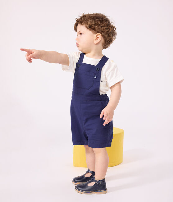 Korte salopette in keperstof voor baby's blauw MEDIEVAL