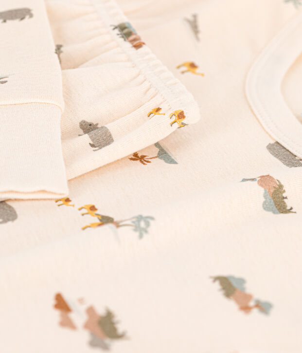 Katoenen pyjama met dierenprint voor kleine meisjes en jongens ecru/multicouleur