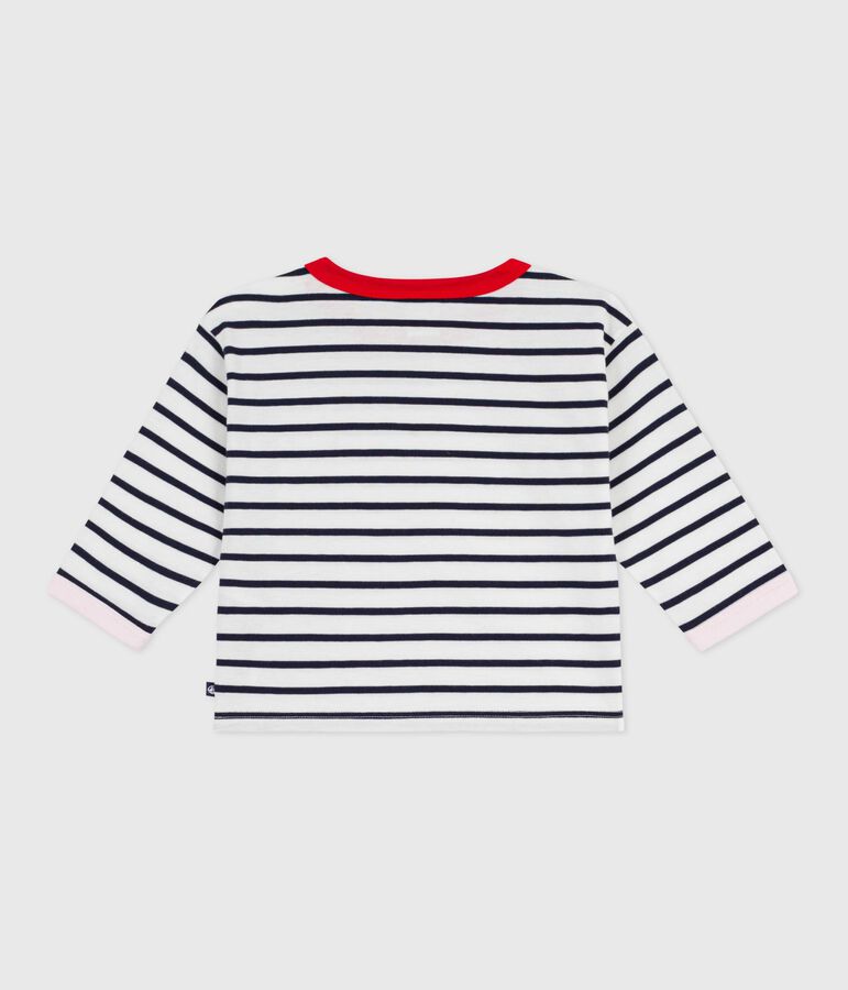 Katoenen baby-T-shirt met lange mouwen en matrozenstreepje wit/blauw