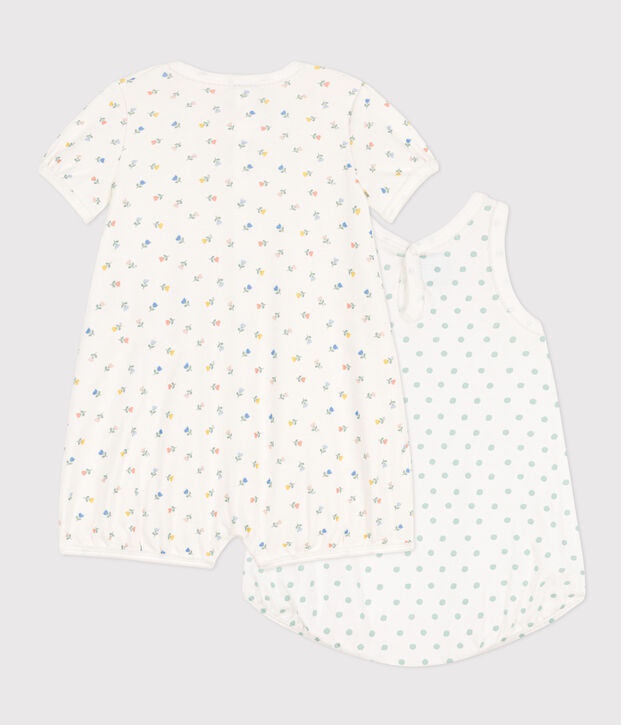 Lot de 2 combinaisons courtes fleurs en coton b&eacute;b&eacute; multicouleur