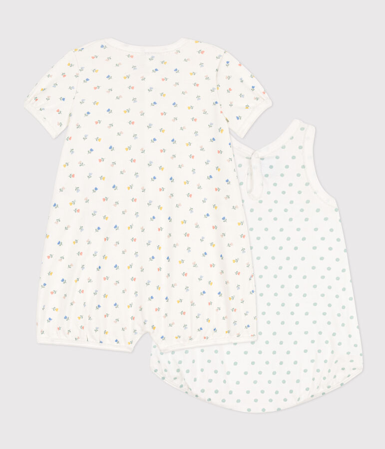 Lot de 2 combinaisons courtes fleurs en coton b&eacute;b&eacute; multicouleur