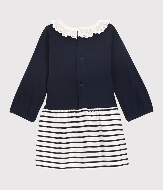 Jurk met lange mouwen babymeisje wit/blauw